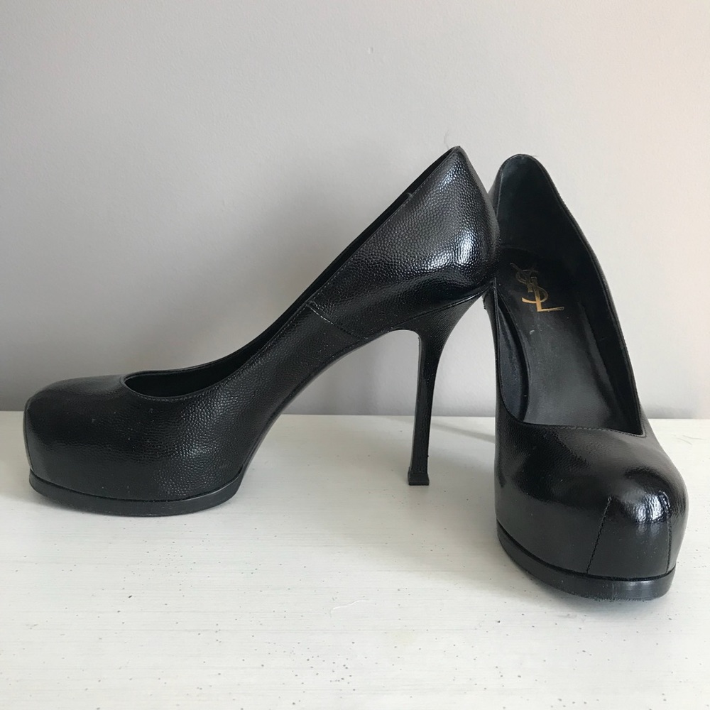 YSL Textured Black Leather Pumps